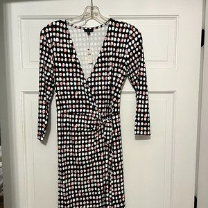 NWT Talbots XS long sleeve polka dot dress black with pink and white dots